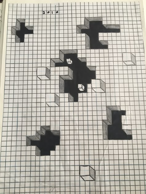 Optical illusion of hole Pixel Art Optical Illusion, Square Optical Illusions, Graph Paper Optical Illusion, Pixel Art Illusion, Illusion Doodles, Optical Illusions Art Drawing, Drawing Illusions, Pixel Art Black And White, Graph Drawing