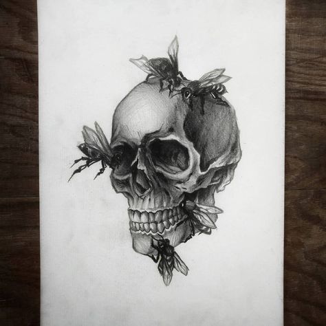 Bumble Bee Skull Tattoo, Bee And Skull Tattoo, Realism Sketch, Sketchbook Tattoo, Bee Sketch, Ma Tattoo, Awesome Tattoo, Skeleton Head, Knee Tattoo