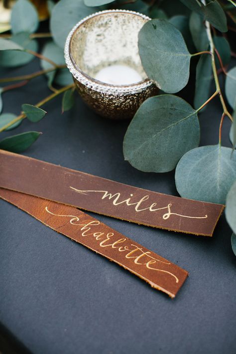 Leather Name Cards Wedding, Masculine Wedding Decor, Leather Wedding Decor, Northwoods Wedding, Masquerade Centerpieces, Centerpieces Floral, Tall Centerpiece, Corporate Events Decoration, Tablescape Inspiration