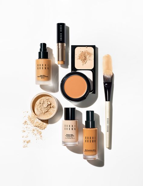 Bobbi Brown | Foundation Essentials | Best Sellers | Even Finish | Compact… Makeup Flatlay Photography, Bobbi Brown Aesthetic, Foundation Photography Product, Make Up Product Photoshoot, Makeup Products Photoshoot, Makeup Product Photoshoot, Faces Natura, Makeup Product Photography, Makeup Products Photography