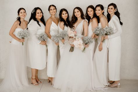 Filipina Wedding, Classic Romantic Wedding, Jade Wedding, Wedding Entourage, White Bridesmaid, All White Wedding, Bride Portrait, Neutral Wedding, Wedding Prep