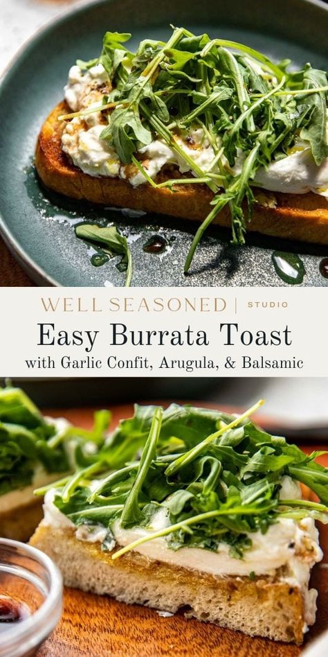 Breakfast With Burrata, Burrata Toast, Confit Garlic, Dinner Party Appetizers, Breakfast Bites, Soup Dinner, Dinner Appetizers, No Regrets, Lunch Salads