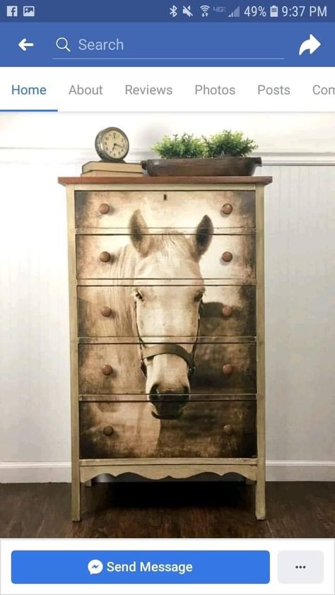 Horse Decoupage, Horse Themed Bedrooms, Refurbished Dresser, Redoing Furniture, Cowgirl Bedroom, Western Ideas, Salvaged Decor, Restored Furniture, Craft Furniture