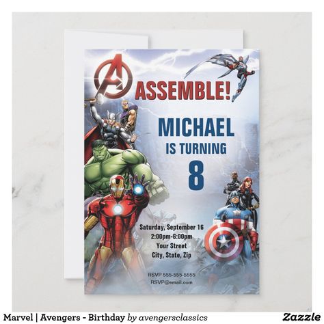 Marvel | Avengers - Birthday Invitation Avengers Invitation, Avengers Birthday Party, Custom Birthday Invitations, Avengers Birthday, Birthday Chalkboard, Create Your Own Invitations, The Avengers, Custom Birthday, Seasonal Gifts