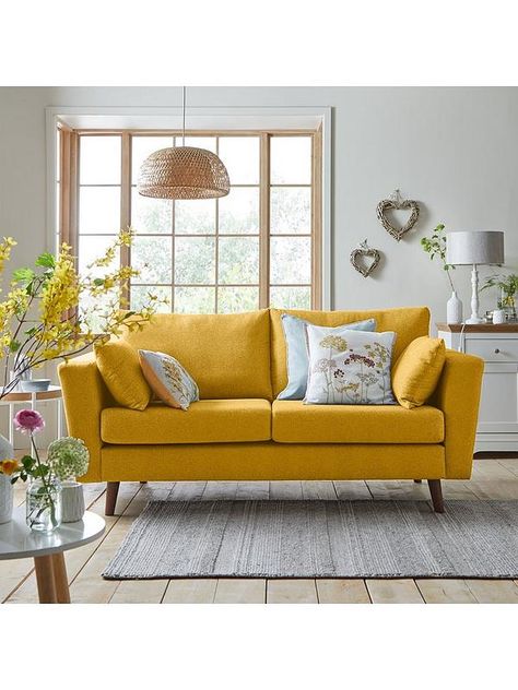 Ideal Home Porter Fabric 3 Seater Sofa - Mustard | very.co.uk Yellow Loveseat, Yellow Love, Yellow Room, Home Office Setup, Apartment Living Room, 3 Seater Sofa, Sitting Room, Apartment Living, Fashion Furniture