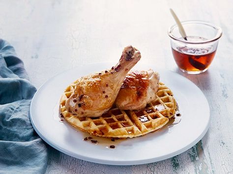 Butter Roasted Chicken with Grit Waffles from FoodNetwork.com Grit Waffles, Butter Roasted Chicken, Cheesy Baked Chicken, How To Cook Grits, Chicken Drumstick, Chicken Drumstick Recipes, Waffles Recipe, Drumstick Recipes, Food Network Canada