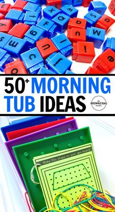 A morning work alternative, Morning Tubs offer Primary Students a play-based opportunity to explore, create, and build social skills. Morning Tub Ideas, Morning Work Buckets, Stem Bins, Work Bins, Kindergarten Morning Work, Morning Tubs, Morning Activities, Tub Ideas, Busy Boxes