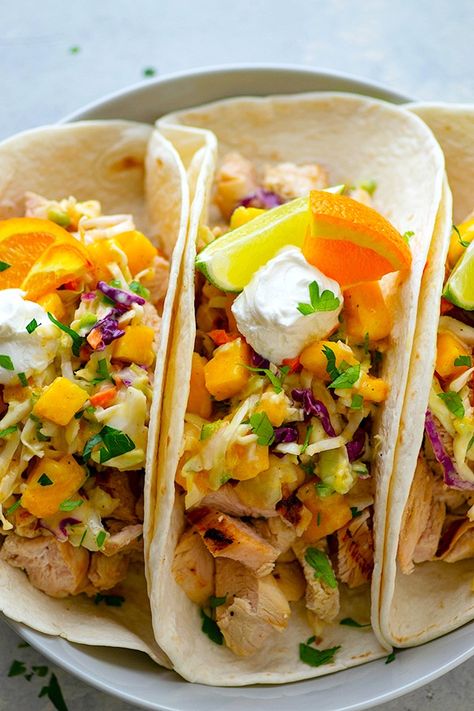 Citrus Tacos, Jalapeno Slaw, Mango Tacos, Healthy Breakfast Sandwich, Mango Slaw, Grilled Chicken Tacos, Grilled Taco, Mango Chicken, Taco Dinner