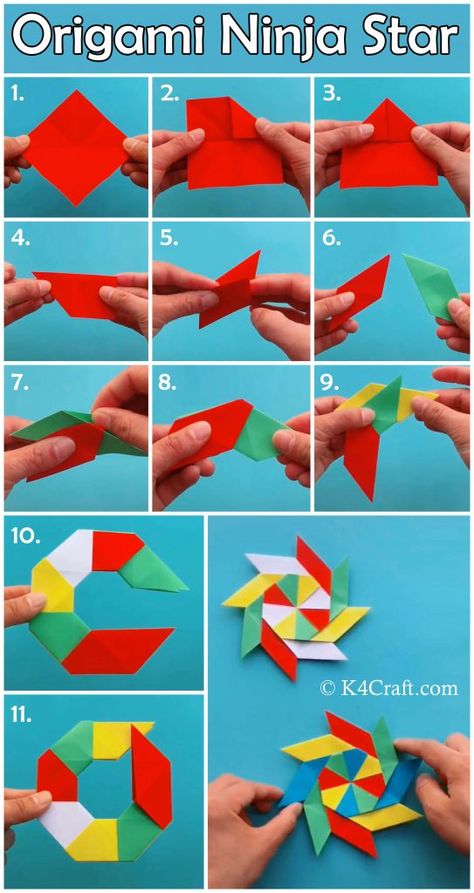 How To Make 8 Pointed Transforming Ninja Star – Step by Step Origami Tutorial Origami Transforming Ninja Star, Sticky Note Origami, Origami Easy Step By Step, Origami Techniques, Origami Step By Step, Origami Diagrams, Ninja Star, Origami Patterns, Instruções Origami