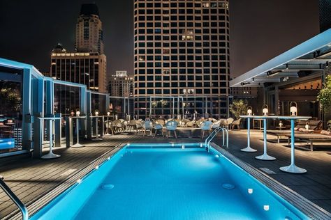 Poolside Bar | Suites at Viceroy Chicago Chicago Hotel, Chicago Hotels, Great Wolf Lodge, Indoor Waterpark, Door Inspiration, Hotel Pool, Rooftop Pool, Downtown Chicago, Modern Door