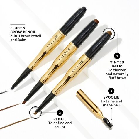 Fluff'N Brow Pencil - 3-in-1 Brow Pencil and Balm - Velour Lashes | Sephora The Ordinary Alpha Arbutin, The Ordinary Buffet, Velour Lashes, Medium Brown Hair, Beauty Gift Card, Lip Liners, Pencil Design, Neutral Undertones, Makeup Must Haves