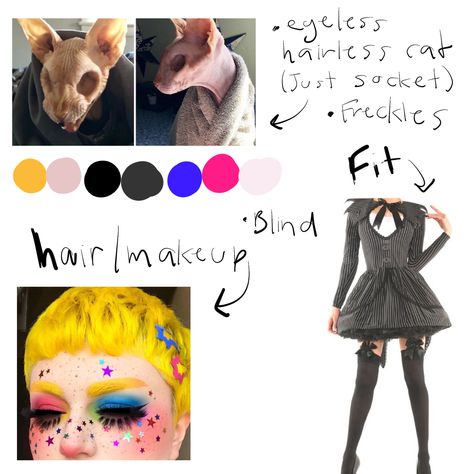 I forgot to mention this but like their clothes and stuff are eye themed. I thought that would be cool haha Eye Themed Clothes, Moodboard Adopts, Oc Concept, Palette Challenge, Color Palette Challenge, Fitted Blinds, Tutorials Drawing, Hairless Cat, Be Cool