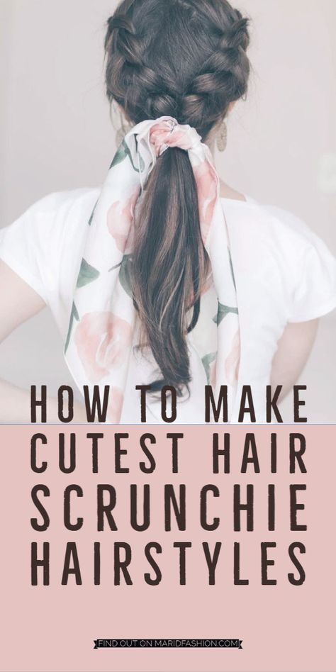 Hairdo With Scrunchie, Scrunchie Bow Hairstyles, Braid With Scrunchie, How To Wear Scrunchies, Cute Hairstyles With One Hair Tie, Ribbon Scrunchie Hairstyles, Cute Hairstyles With Scrunchies, Hair Scrunchie Hairstyles, Hairstyles With Scrunchies