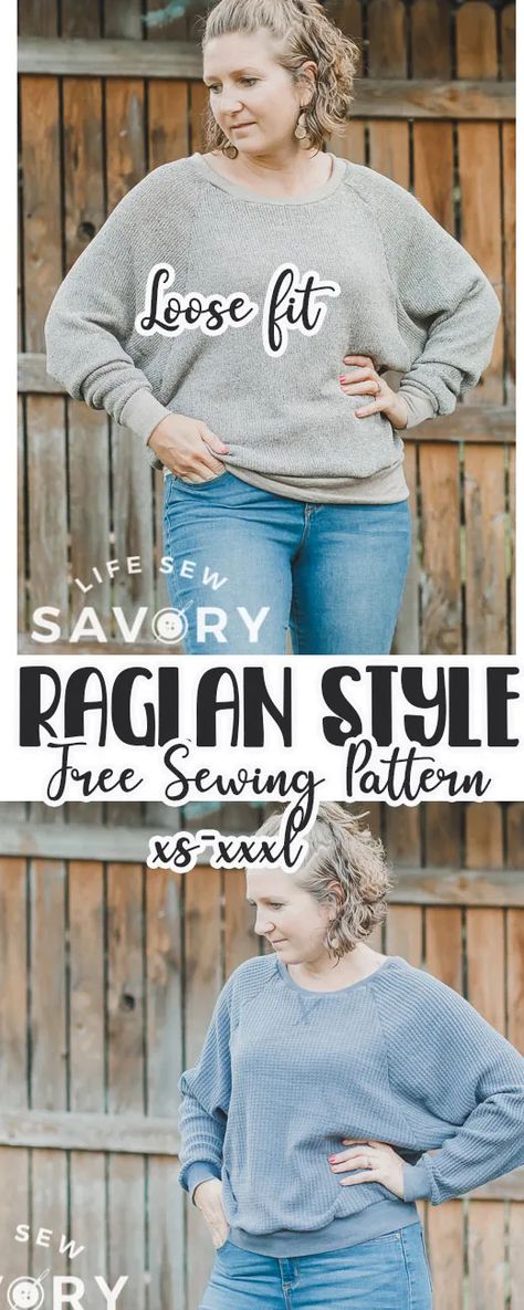 Sew a cozy raglan sweatshirt with this free printable pattern and sewing tutorial. Create cozy tops for winter with free sewing patterns and tutorials. This raglan sweatshirt is an amazing top to sew and wear all winter long. Free Sweatshirt Sewing Pattern, Sweater Sewing Pattern Free, Sweatshirt Pattern Free, Sweatshirt Pattern Sewing, Hoodie Sewing Pattern Free, Free Sewing Patterns For Women Tops, Winter Sewing Patterns, Sweatshirt Sewing Pattern, Tops For Winter