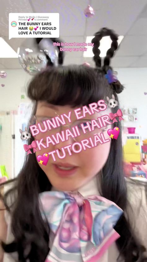 Replying to @Mollo | Giveaway Pinned 💕📌 Of course! Here you go~ I h... | Bunny Ear Ponytail Tutorial | TikTok Bunny Hairstyle Hair Buns, Bunny Ear Hairstyle, Bunny Ears Hairstyle, Bunny Ears Tutorial, Bunny Hairstyle, Rabbit Hairstyle, Kawaii Hair Tutorial, Diy Bunny Ears, Annie Jr