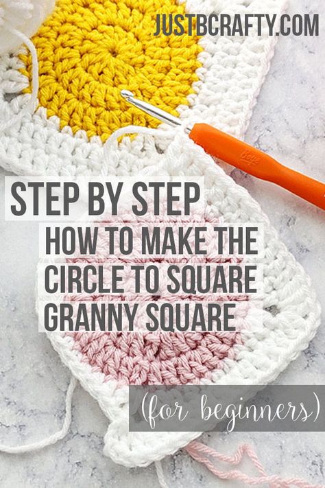 Circle To Square Crochet Free Pattern, Crochet Circle Into Square, Copenhagen Granny Square, Granny Square Tutorial Video, Circle Granny Square Pattern, Crochet Valentine Patterns, Granny Square Tutorial, Modern Crochet Blanket, Crocheted Things