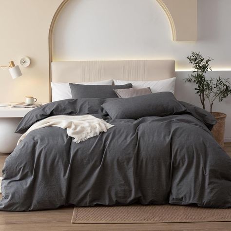 SORMAG Duvet Cover Set Soft Washed Microfiber Duvet Cover 3 Pieces Queen Dark Grey Dark Grey Duvet Covers, Grey Duvet, Gray Duvet Cover, Bedding Stores, Linen Duvet Covers, Duvet Bedding, Comforter Cover, Cotton Duvet Cover, Cotton Duvet