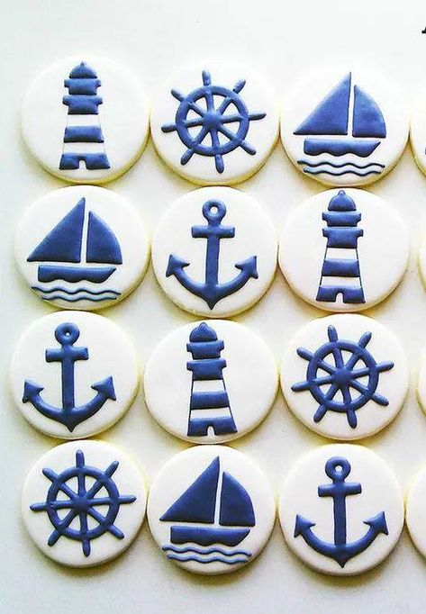 Sailing Cookies Decorated, Nautical Birthday Cookies, Nautical Theme Cookies, Boat Cookies Decorated, Lighthouse Cookies Decorated, Us Navy Cookies, Cruise Cookies Decorated, Nautical Cookies Decorated, Nautical Desserts