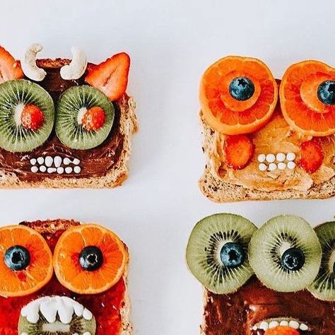 Lydia Rowley on Instagram: "✨T O A S T-A L L Y T E R R I F Y I N G✨ • With spooky season almost upon us, thought I’d share my favourite freaky breakfast idea 👻☕️ • • Grab some toast, your favourite spread & fruit and make your own toast monsters!✨ • I love how fully creepy the are!!!!!" Food Painting, Breakfast Idea, Halloween Recipes, Spooky Season, Food Art, My Favourite, Art Ideas, Make Your Own, Toast