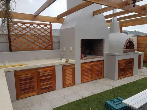 Barbacoa Jardin, Concrete Outdoor Kitchen, Outdoor Bbq Area, Barbecue Design, Outdoor Kitchen Decor, Backyard Plan, Outdoor Fireplace Patio, Outdoor Bbq Kitchen, Backyard Fireplace