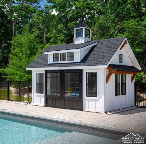 Metal Roof Pool House, Storage Building Pool House, Shed And Pool House Combo, Storage Shed Pool House, A Frame Pool House, Board And Batten Pool House, Tiny Pool House With Bathroom, Big Shed Ideas, Shed To Pool House Conversion