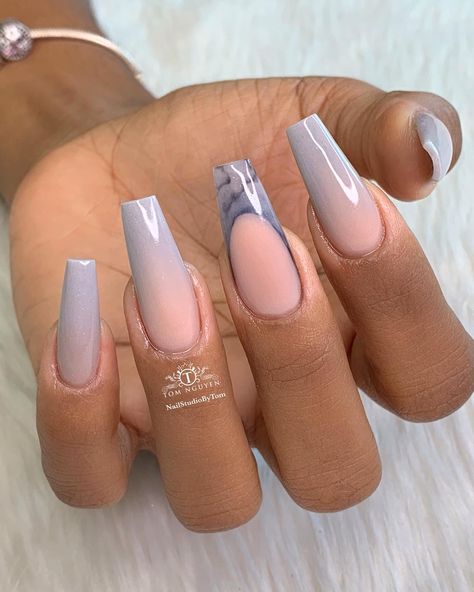 Tom Nguyen on Instagram: “Simply Beautiful Nude & Grey Ombré Nail Look as requested . . .…” Ombre Grey Nails, Gray Nail Art Designs, Gray Ombre Nails, Grey Ombre Nails, Umbre Nails, Gray Nail Art, Long Black Nails, Beige Nails Design, Gray Nail