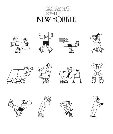 Rollerbladers spots for The New Yorker New Yorker Spot Illustration, Spot Illustration, The New Yorker, New Yorker, Tatting, Illustrations