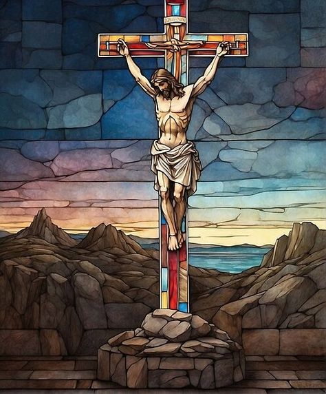 Stained Glass Art of our Lord Jesus Christ Crucifix Art, Cross Drawing, Catholic Church Stained Glass, Bible Artwork, Crucifixion Of Jesus, Stained Glass Angel, Jesus Christ Art, Stations Of The Cross, Christian Symbols