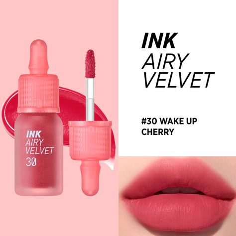 peripera ink airy velvet in shade #30 wake up cherry more suitable for cool tone Korean Lippies, Ink Airy Velvet Lip Tint, Ink Airy Velvet, Peripera Ink Velvet, Ink Velvet, Velvet Lip Tint, Buy Makeup, Personal Color, Couple Dp