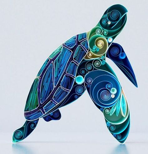 Sea turtle art sculpture |  husband wife name tattoos unique Arte Quilling, Art Quilling, 3d Ideas, Quilled Paper Art, Paper Sculptures, Colossal Art, Quilling Techniques, Modern Crafts, Mermaid Life