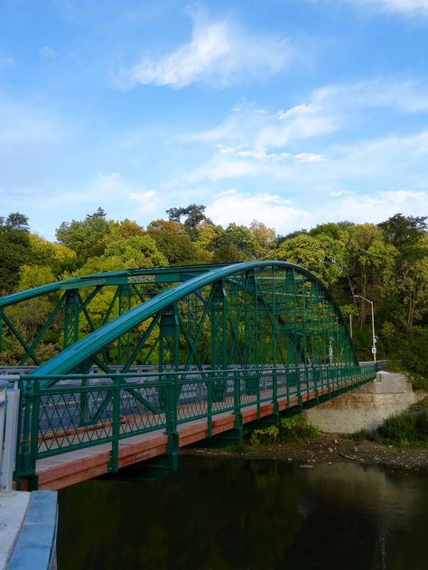 Blackfriars Bridge over the Thames River in London, Ontario, Canada. This green bridge is a historic wrought iron truss bridge. Blackfriars Bridge, Downtown London, Green Bridge, Thames River, Truss Bridge, London Ontario, Old London, River Thames, My Town