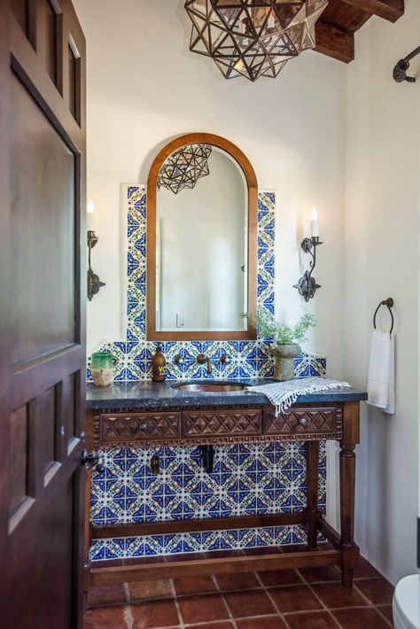 Mountain Home — Platner & Co. Mexican Bathroom Ideas, Spanish Revival Bathroom, Hacienda Bathroom, Mexican Style Bathroom, Mexican Tile Bathroom, Spanish Style Home Interior, Spanish Style Bathrooms, Spanish Bathroom, Mexican Bathroom