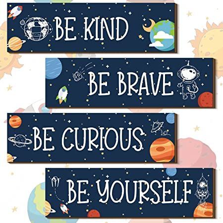 4 PCS Space Themed Bedroom Decor Inspirational Wall Art Decor Motivational Hanging Plaque Sign Outer Space Room Decor Outer Space Nursery Decor for Boys Kids Playroom Classroom Jam Decor (Blue) Classroom Decor Blue, Outer Space Room Decor, Space Room Decor, Outer Space Room, Space Theme Classroom, Rainbow Girls Room, Space Nursery Decor, Wine Wall Decor, Outer Space Nursery