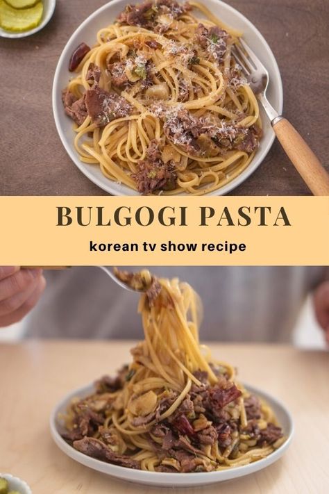 Bulgogi Pasta - Kang's Kitchen | chopsticks and flour Bulgogi Pasta Recipe, Korean Spaghetti Recipes, Korean Pasta Recipes, Bulgogi Pasta, Bulgogi Noodles, Garlic Infused Oil, Korean Beef Bulgogi, Noodle Dinner, Tv Recipes