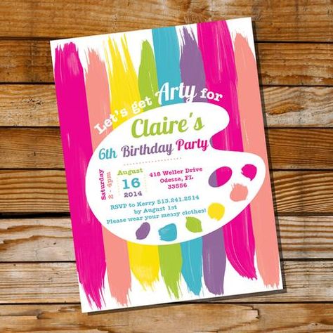 Art Party Invitation - Rainbow Art Party Rainbow Art Party, Artsy Party, Art Birthday Party Invitations, Art Birthday Invitations, Art Party Decorations, Art Party Invitations, Painting Birthday Party, Painting Birthday, Birthday Party Crafts