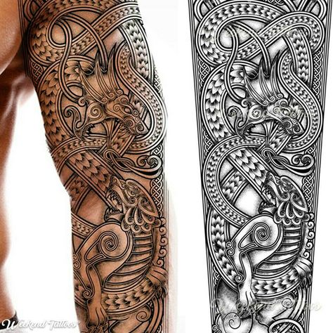 Celtic Sleeve Tattoos, Voll Arm-tattoos, Celtic Tattoos For Men, Viking Tattoo Sleeve, Celtic Viking, Arm Temporary Tattoos, Temporary Tattoo Sleeves, Full Arm Tattoos, Warrior Tattoos