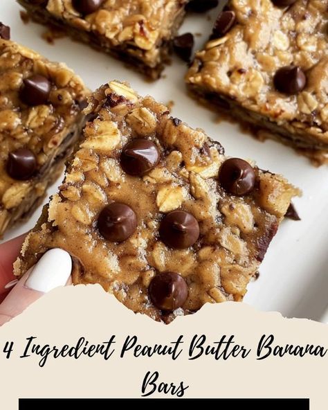 4 Ingredient Peanut Butter Banana Bars, Banana Peanut Butter Oatmeal Bars, Banana Peanut Butter Bars, Banana Breakfast Bars, Peanut Butter Banana Recipes, Banana Chocolate Chip Bars, Banana Recipes Easy, Banana Bread Bars, Blueberry Bars