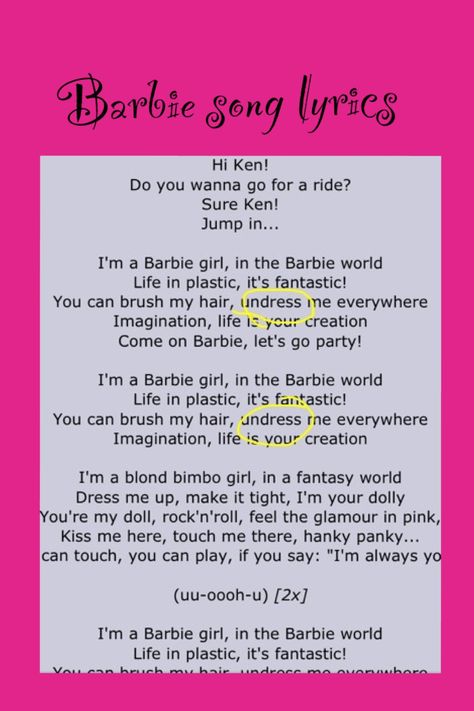 No words Barbie Song Lyrics, Barbie Girl Song, Dolly Parton Songs, Barbie Song, Barbi Benton, Im A Barbie Girl, English Class, Dolly Parton, Barbie World