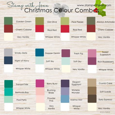 Christmas card colour ideas including red and green combinations, blues, purples and pinks.  Great ideas for your Christmas cards. Christmas Card Color Scheme, Christmas Colours 2023, Christmas Cards Stampin Up Ideas 2023, Stampin Up Color Combinations, Christmas Colour Schemes, Christmas Color Palette, Christmas Colours, Colour Combos, Christmas Color