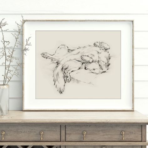 Golden Retriever Art Print by Ethan Harper - Etsy Retriever Drawing, Golden Retriever Drawing, German Shepherd Art, Golden Retriever Art, Dog Wall Decor, Dog Sketch, Dog Artwork, What Dogs, Original Drawing