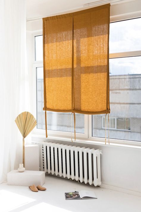 55''/140cm Wide Amber Linen Roll up Blind, Linen Window Blind With Ties, Linen Roller Shades, Linen Noren Drape, Rod Pocket Linen Panel - Etsy Light Filtering Roller Shades, Curtain Roller Blinds, Swedish Blinds, Tie Up Shades, Tea Towel Gift, Green Curtains, Roller Shades, Linen Curtains, Window Shades