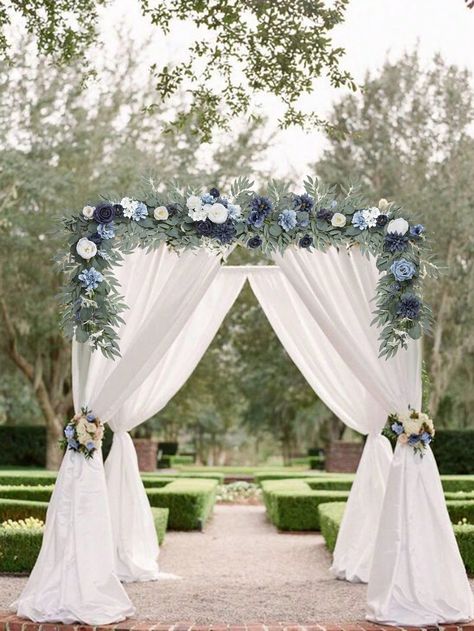 Blue  Collar     Embellished   Home Decor Wisteria Flower Wedding Decor, Royal Blue Wedding Arch Ideas, Blue Floral Arch Wedding, Wedding Blue Flowers Decoration, Dusty Blue Wedding Aisle Decor, Arch Decorations Wedding, Dusty Blue And Sage Green Wedding Arch, Light Blue Navy Blue Wedding, Dusty Blue And Navy Wedding Theme Wedding Table Decor