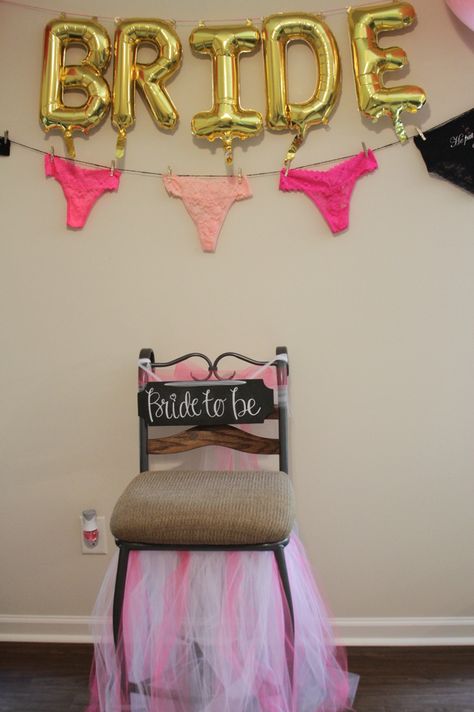 Lingerie Shower decorations. Kate Spade inspired. #LingerieShower #WeddingShower #Wedding #KateSpade Lingerie Shower Decorations, Bachelorette Lingerie Party, Bridal Shower Chair, Bridal Lingerie Shower, Lingerie Bachelorette, Panty Party, Kate Spade Inspired, Bride Shower, Bridal Bachelorette Party