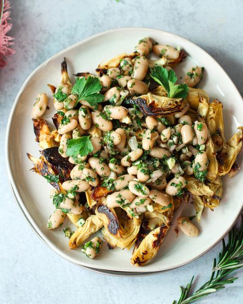 Canned Artichokes, Fiber Meals, Roasted Artichokes, Beans And Greens, Roasted Artichoke, White Bean Salad, Grain Bowl, Butter Beans, White Bean