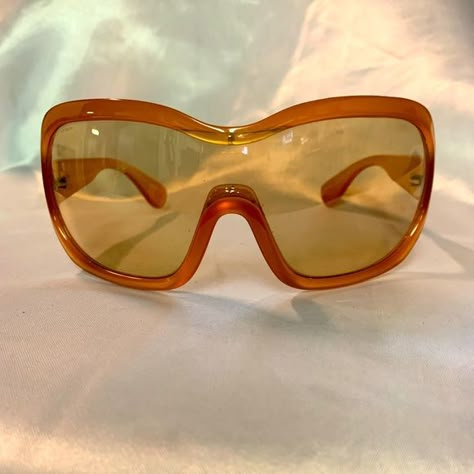 Prada Orange Vintage Sunglasses PreOwned Glasses Frames Trendy, Orange Sunglasses, Perfect Sunglasses, Space Fashion, Prada Accessories, Cool Glasses, Fashion Eye Glasses, Stylish Glasses, Shield Sunglasses