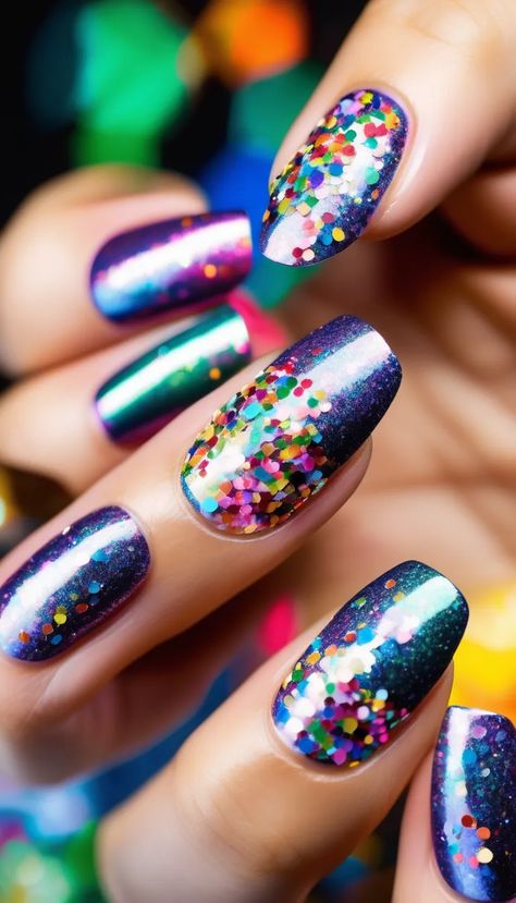 Clear nail base with vibrant multicolored glitter confetti scattered randomly, creating a lively rainbow explosion perfect for celebrations.
Tags: #RainbowNails #ConfettiNails #GlitterExplosion Rainbow Bright Nails, Colorful Glitter Nails, Multicolor Glitter Nails, Rainbow Glitter Nails, Chunky Glitter Nails, December Month, Rainbow Explosion, Nail Base, Multicolored Nails