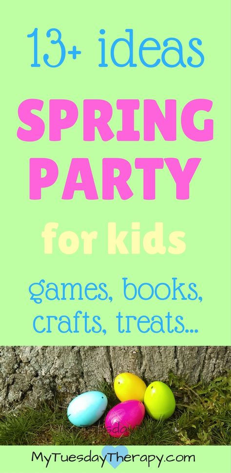 Your kids will love this Spring Party! Lots of great ideas to do at your Spring Party: cute crafts, fun games, yummy treats etc. | Easter for Kids | #springparty #easterforkids #partyideasforkids via @www.pinterest.com/mytuestherapy Spring School Party Ideas, Cute Crafts Ideas, Spring Fling Games, Easter Class Party, Spring Party Games, Spring Party Ideas, Spring Fling Party, Classroom Party Games, Kindergarten Party