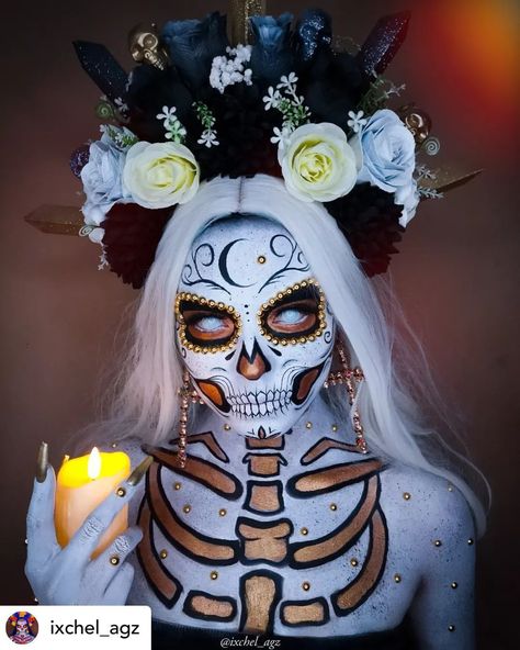 Artistic Halloween Makeup, Colorful Skull Makeup, Dia De Los Muertos Makeup Ideas, Creative Halloween Makeup Looks, Photographic Makeup, Catrina Makeup, Dragon Makeup, Halloween Makeup Sugar Skull, Creative Halloween Makeup