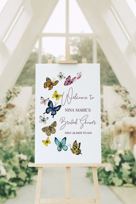 Butterfly Welcome Sign, Butterfly Wedding, Bridal Shower Welcome Sign, Shower Welcome Sign, Butterfly Theme, Bridal Shower Signs, Butterfly Watercolor, Wedding Bar, Bridal Shower Theme