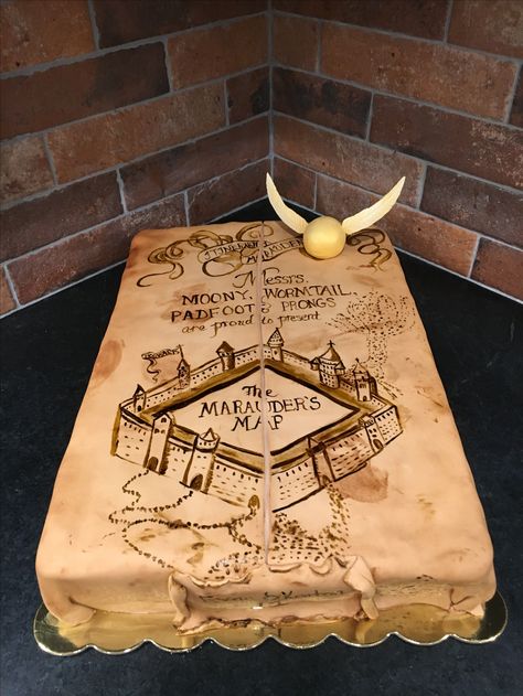 Harry Potter Map Marauders Map Cake, Map Cake, Cumpleaños Harry Potter, Kids Birthday, Harry Potter, Map, Cake